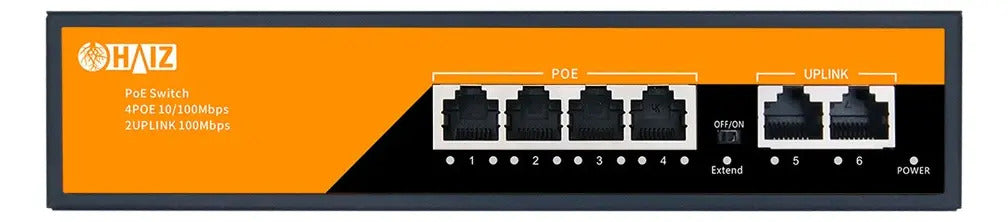 Switch 4 Portas Poe Ativo + 2 Uplink Câmeras Ip 10/100m