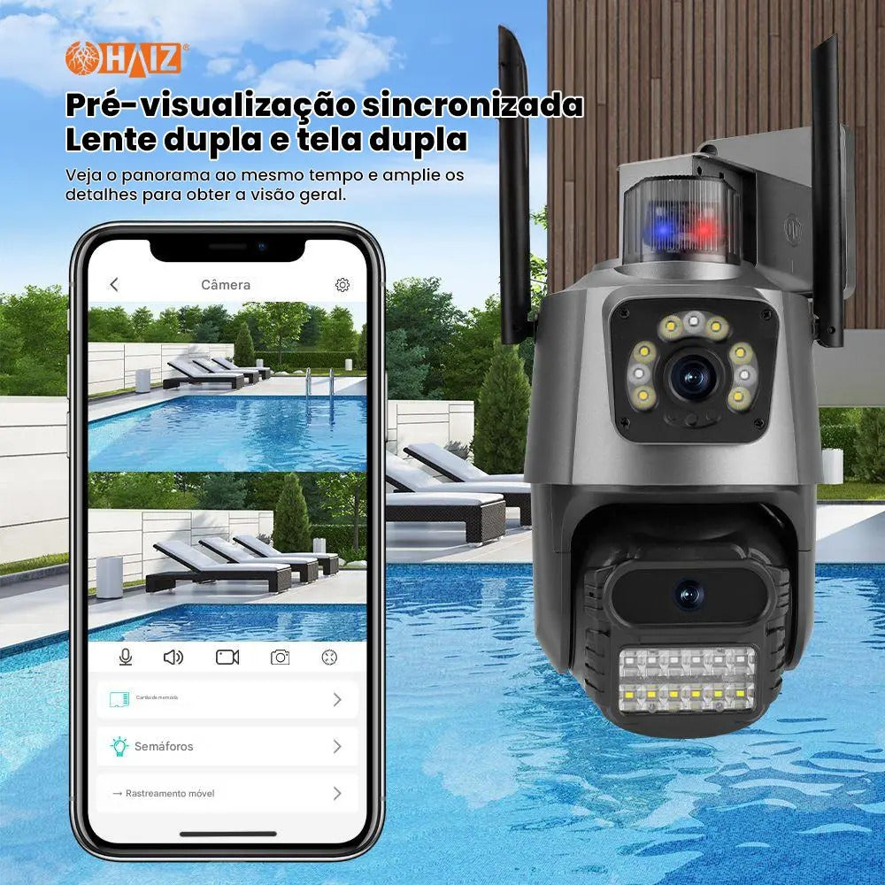Câmera De Segurança Haiz Externa Ip Dome Lente Dupla Wi-fi 3,6mm 4mp Ip66 Sirene Hz-s6