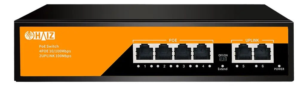 Switch 4 Portas Poe Ativo + 2 Uplink Câmeras Ip 10/100m