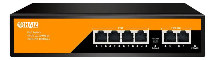 Switch 4 Portas Poe Ativo + 2 Uplink Câmeras Ip 10/100m
