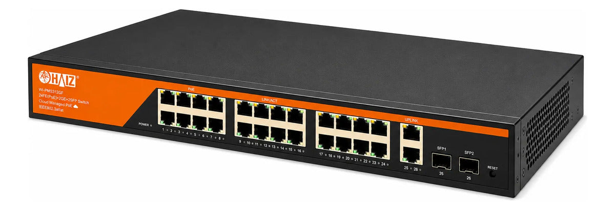 Switch Poe Haiz 24 Portas 2 Uplink 2 Sfp Gigabit Hz-24g22gb