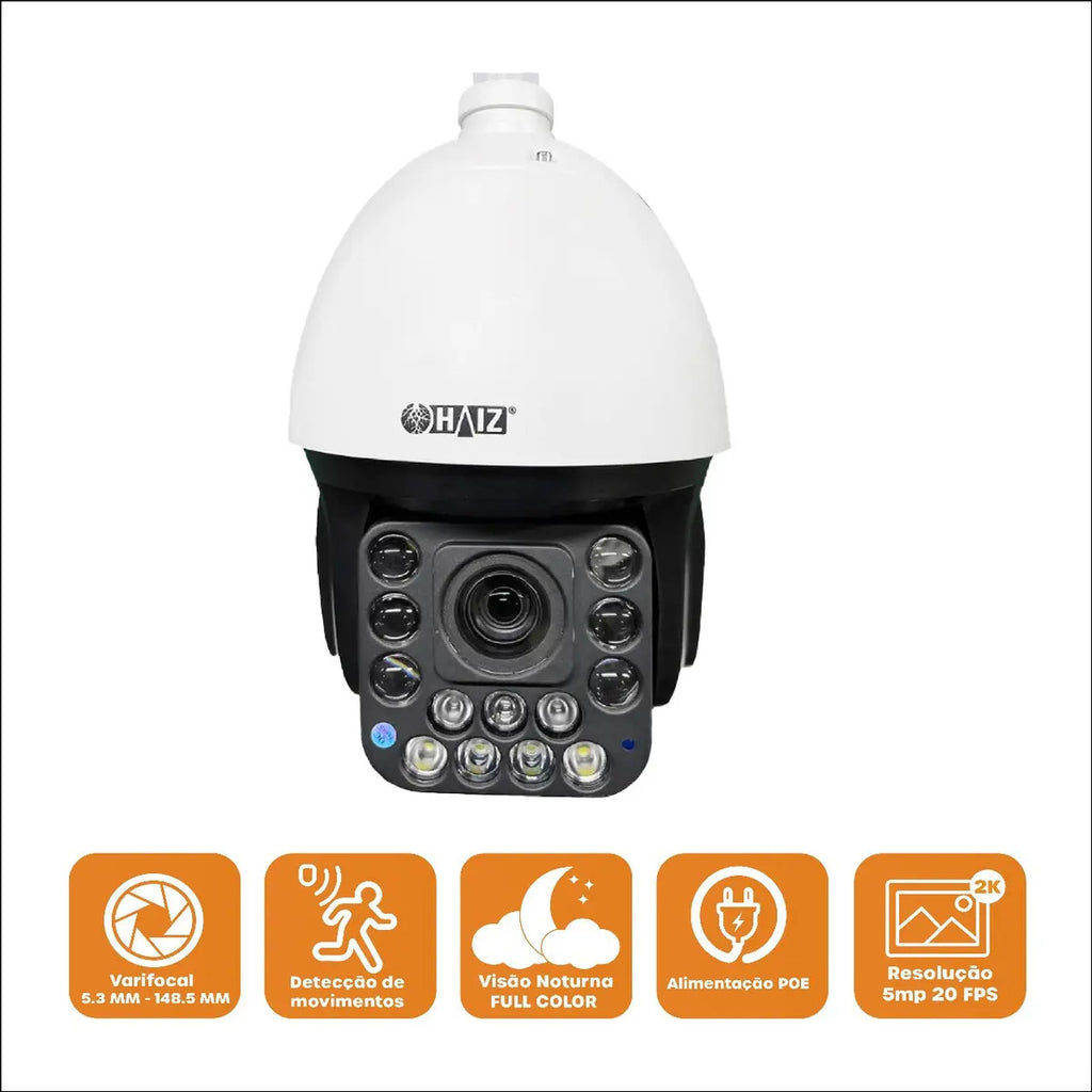 Câmera Speed Dome 5mp Ip Ptz 30x Zoom Full Color Poe